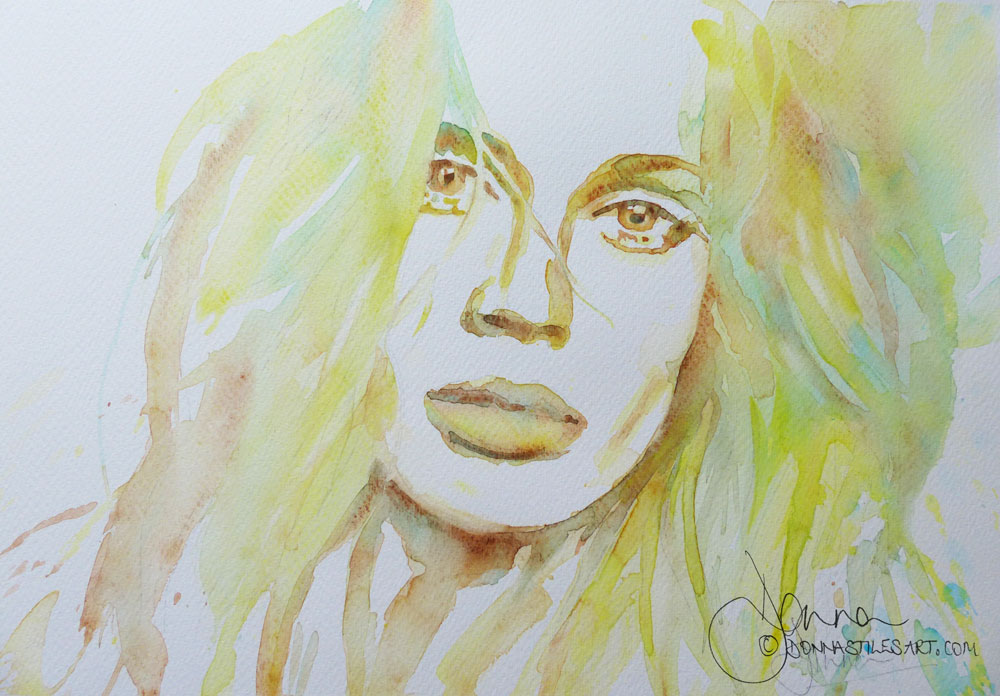 The cool colour combination colourful watercolour portrait