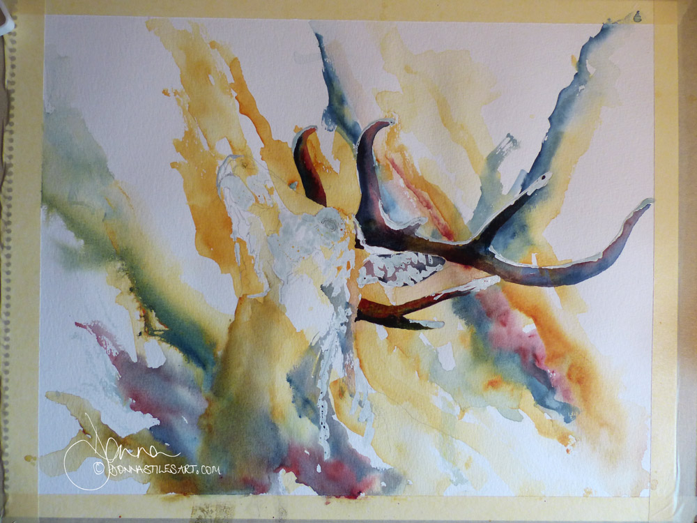 Painting in the antlers in watercolour