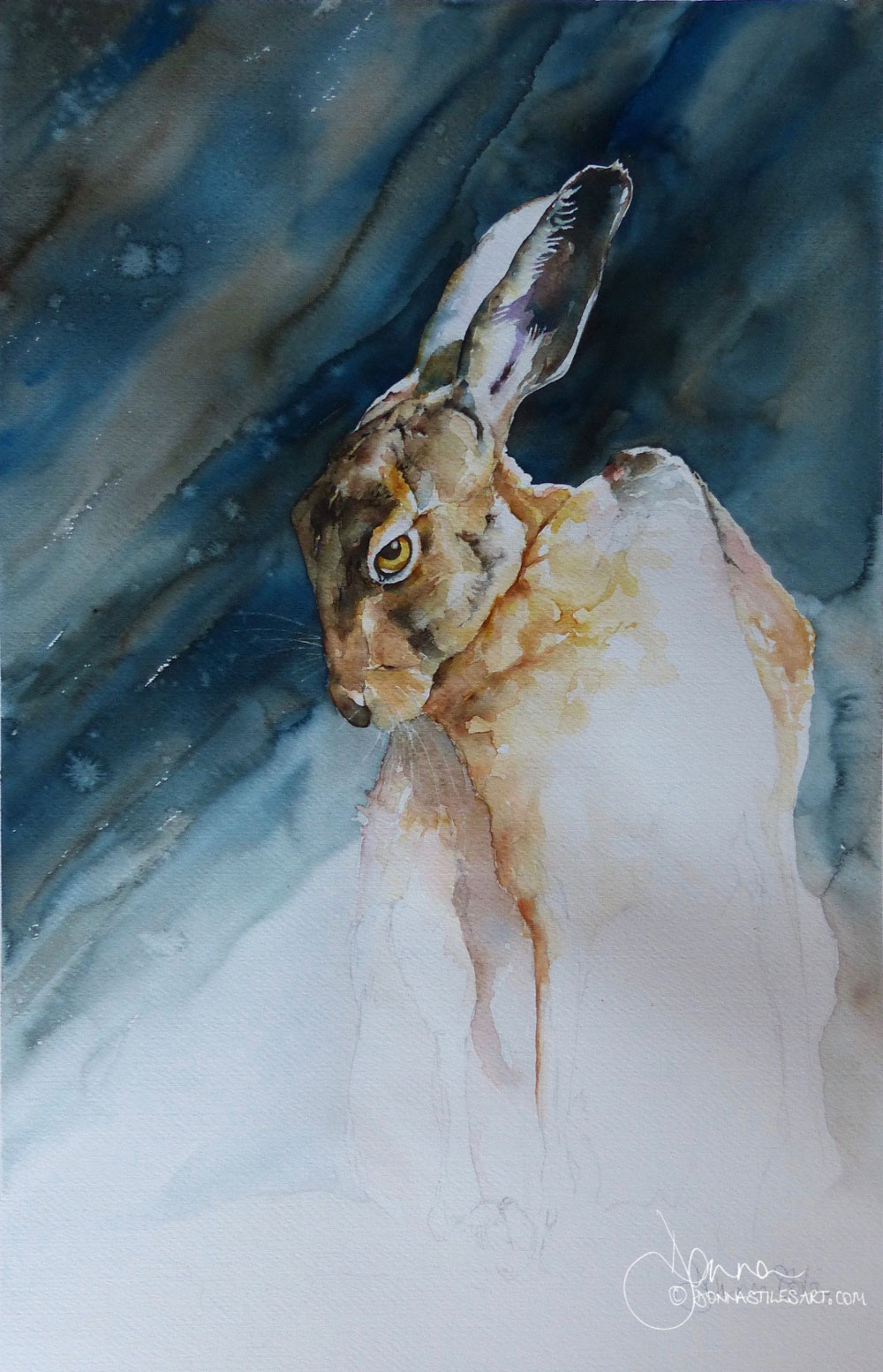 Hare art: watercolour hare by Donna Stiles
