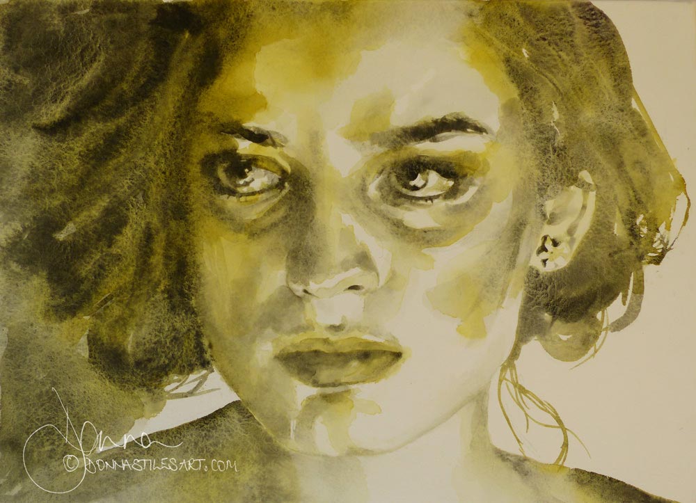 In the shadows watercolour portrait.