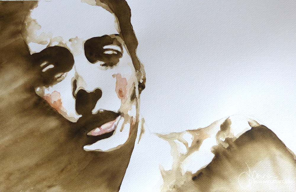 Watercolor portrait painting with a limited palette