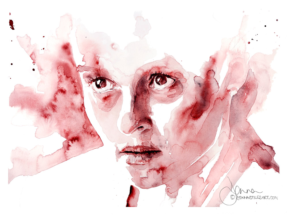 Modern watercolour portrait by Donna Styiles called It isn't going to be that easy.