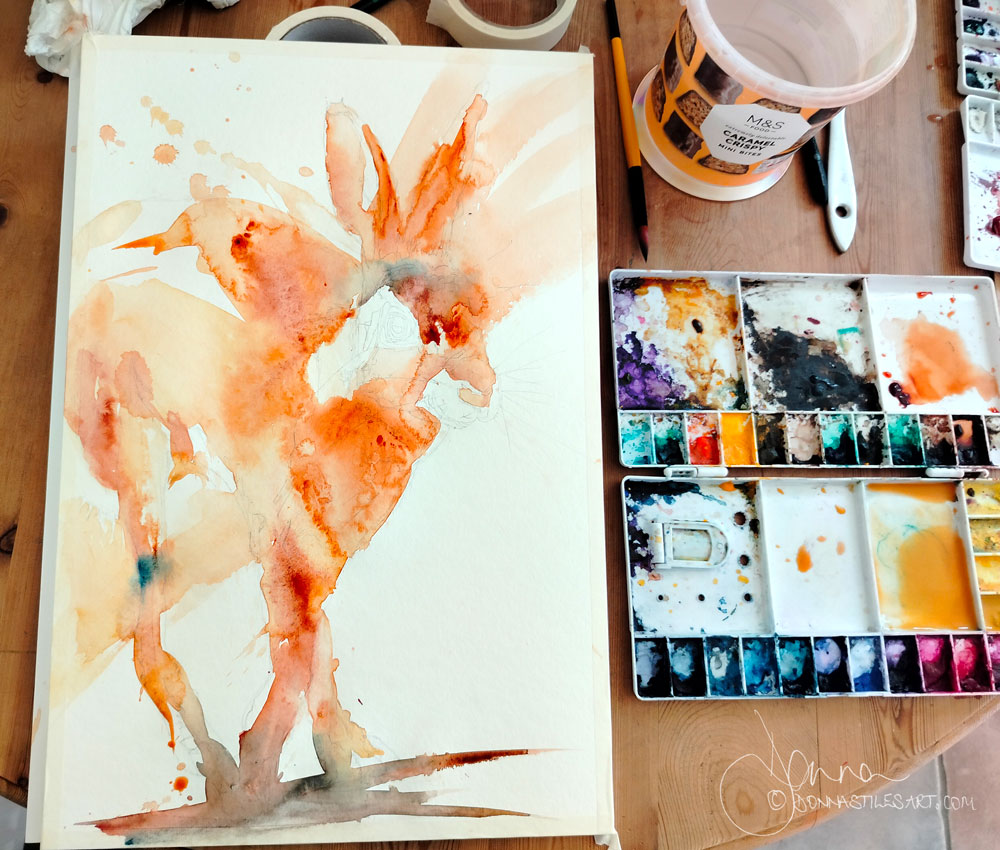 Painting a loose watercolour hare