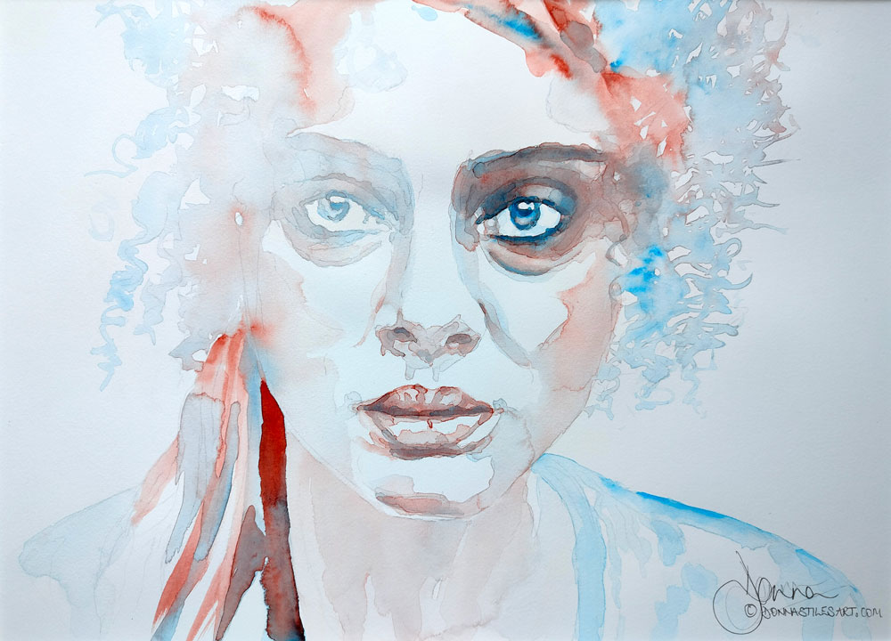Scarlet ribbon modern watercolour portrait