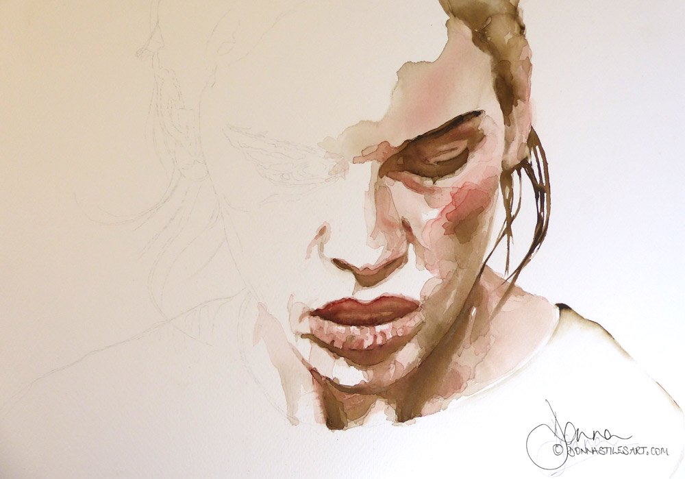 The fight, contemporary watercolour portrait