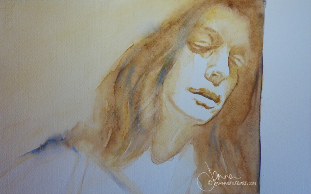 The huring watercolor portrait painting of a woman
