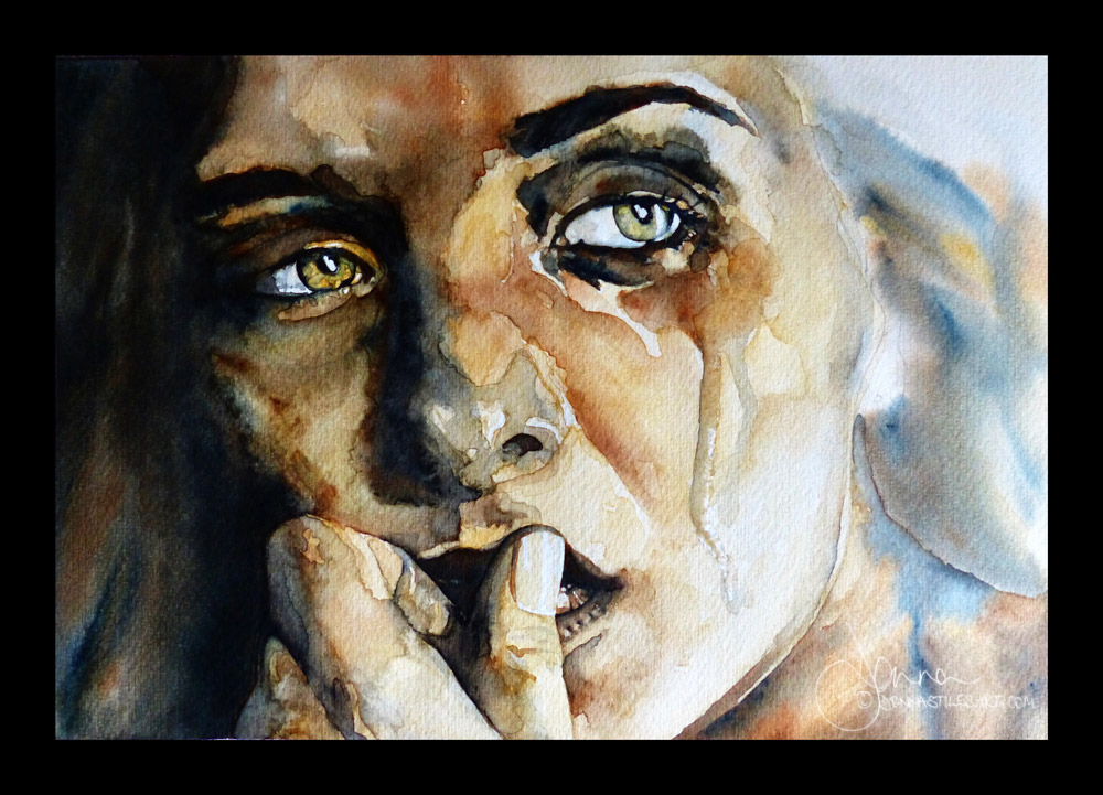 Watercolor portrait paintings: I can't love you in the dark